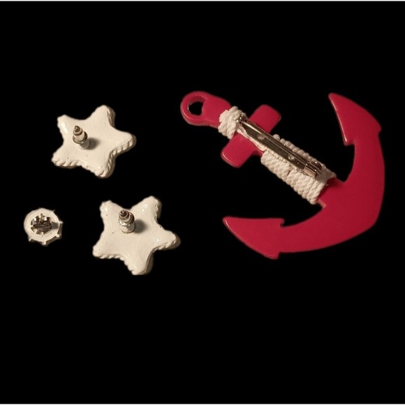 Anchor Starfish Nautical‎ Brooch Pin Set Pink White Rope Accent SKUJ093 - Picture 5 of 6